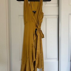 Express Yellow Asymmetrical Wrap Sundress